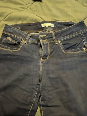 Royalty For Me Dark Blue Skinny Jeans with Yellow Contrast Stitching